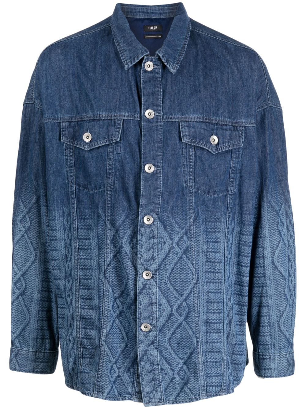 FIVE CM cable knit-print denim shirt - Blue von FIVE CM