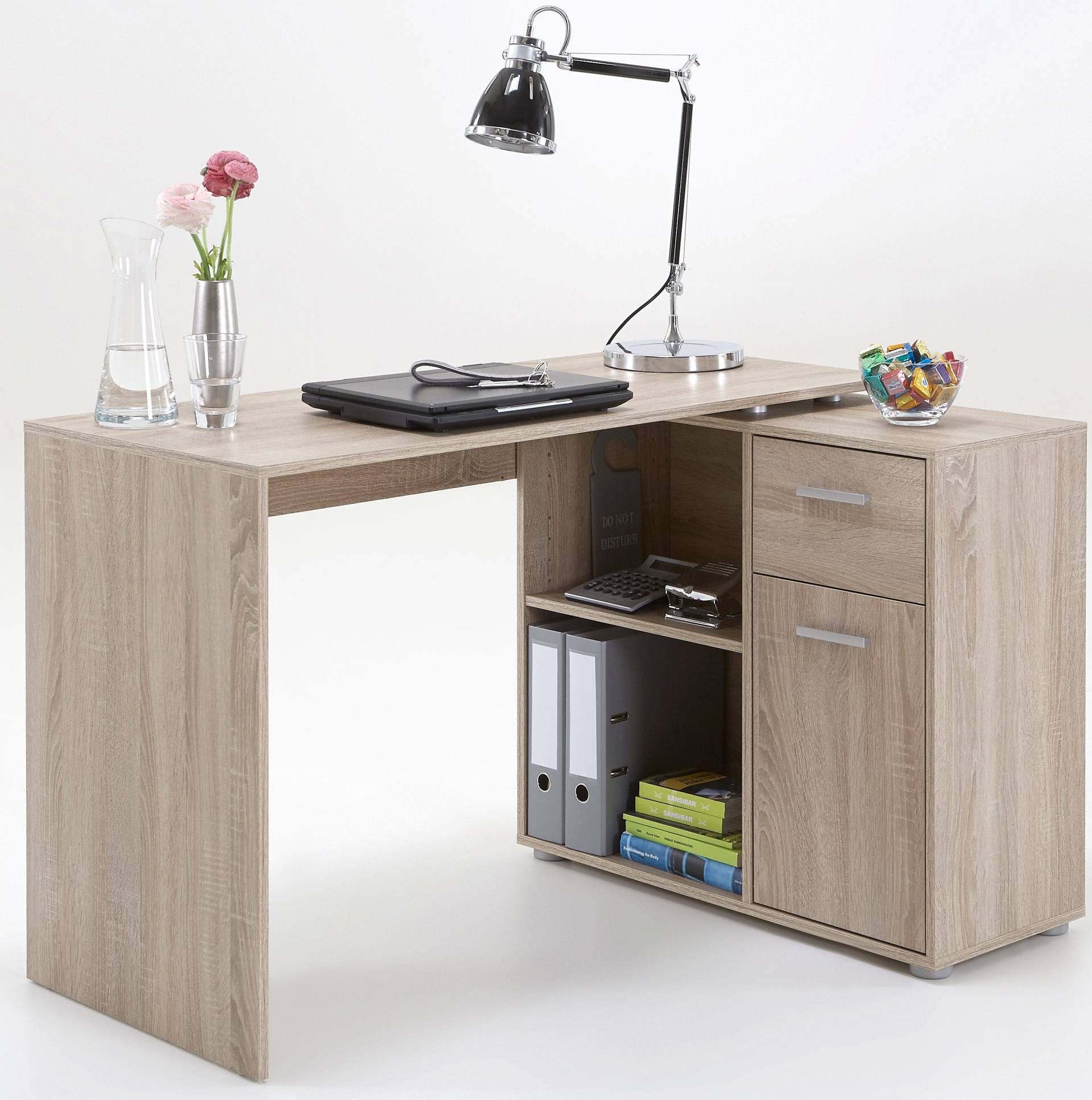 FMD Eckschreibtisch »AUGSBURG«, Schreibtisch/Sideboard m. Stauraum, beidseitig montierb., 117/148 cm von FMD