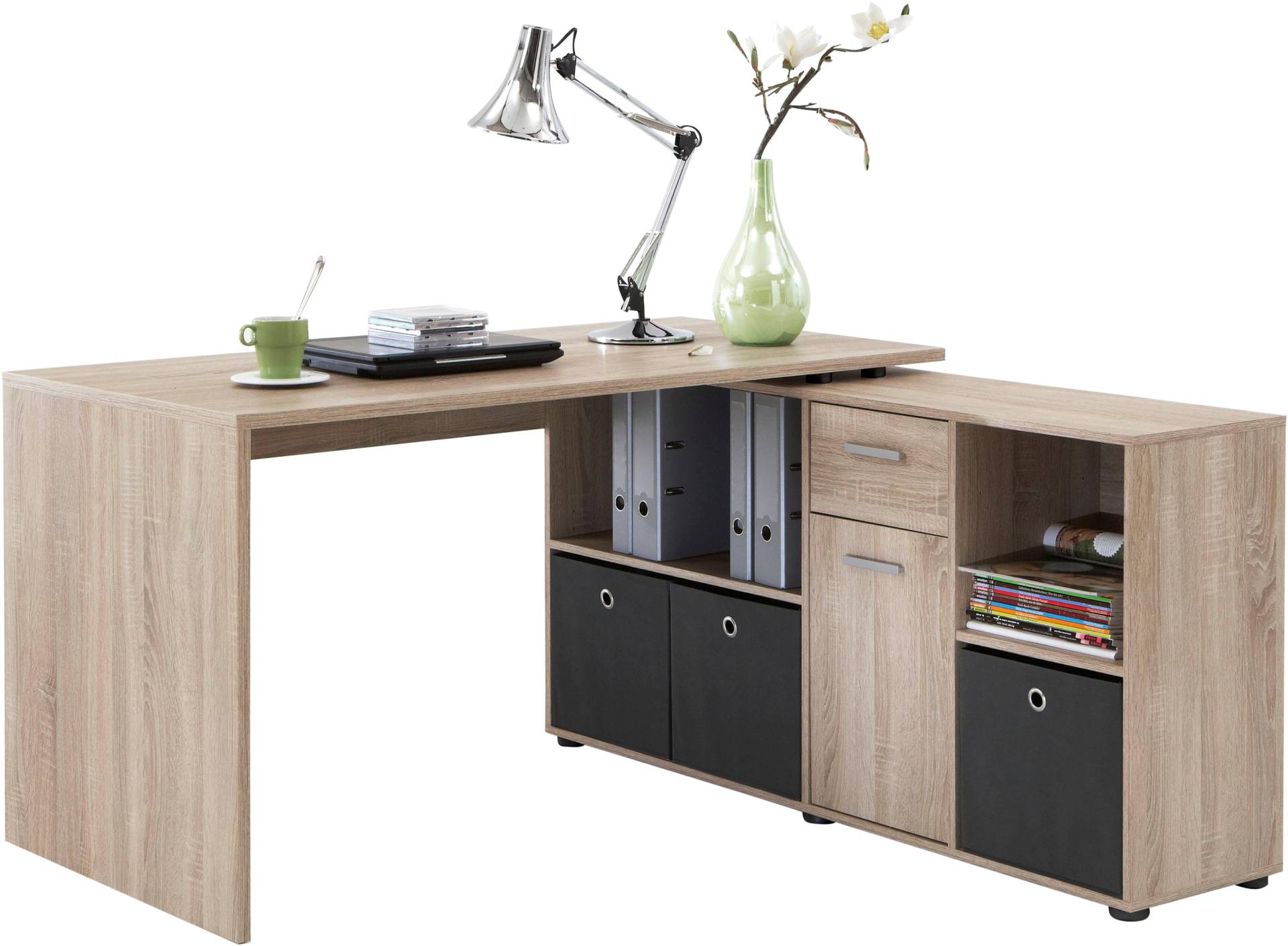 FMD Eckschreibtisch »Lex, Schreibtisch / Sideboard,«, variabel montierbar, Breite 136 / 205 cm, Made in Germany von FMD