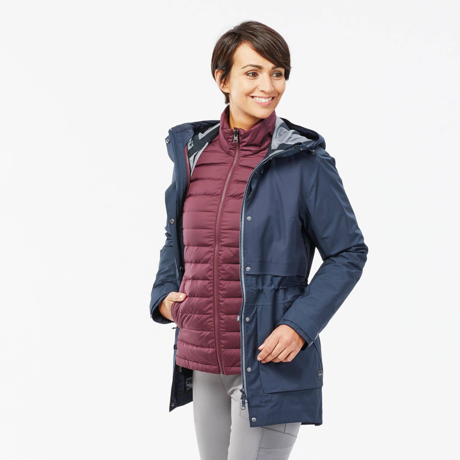 FORCLAZ - 3-in-1-Jacke TRAVEL 900 3en1 COMPACT, für Damen, Blau, Größe L von FORCLAZ