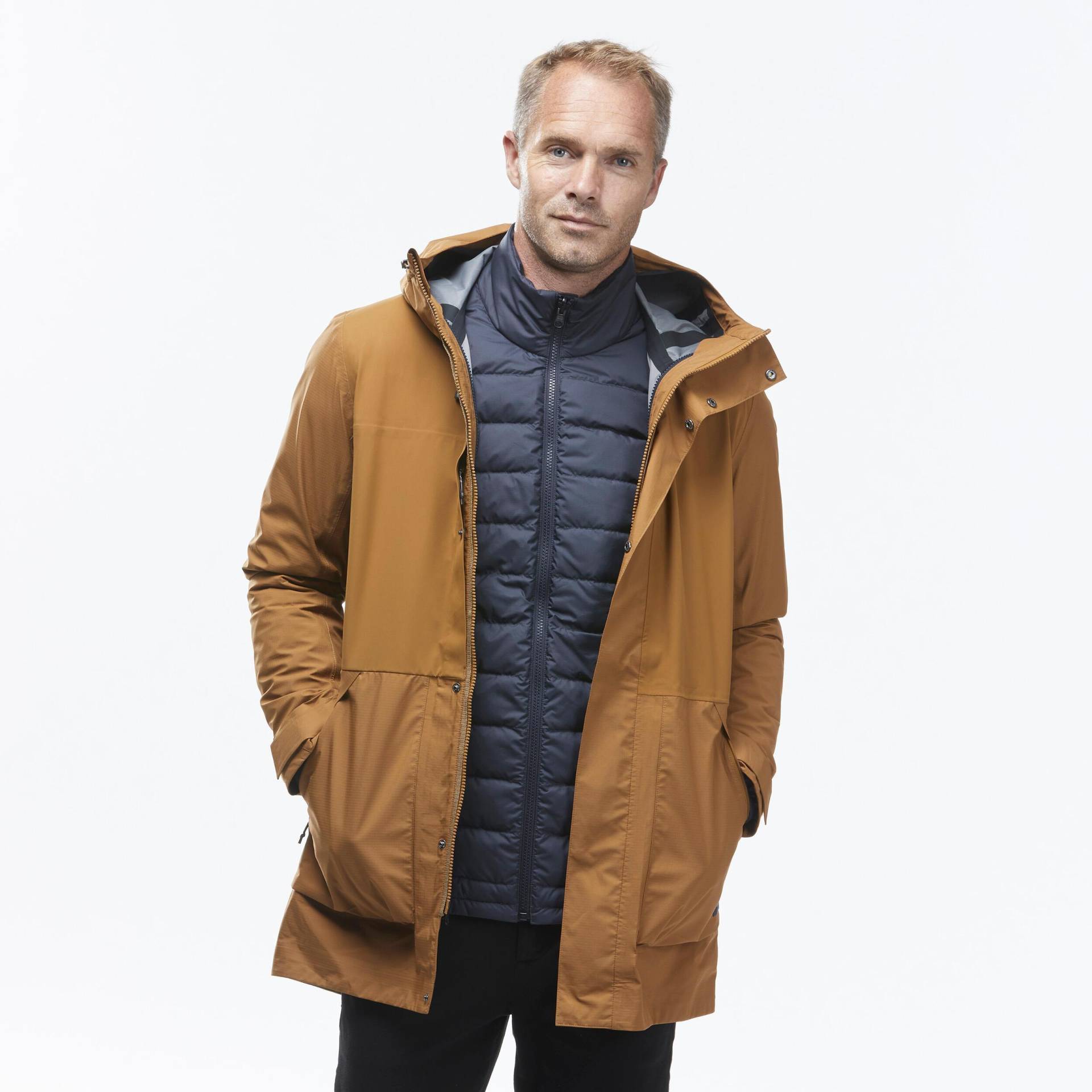 FORCLAZ - 3-in-1-Jacke TRAVEL 900 COMPACT, für Herren, Braun, Größe 52/2XL von FORCLAZ