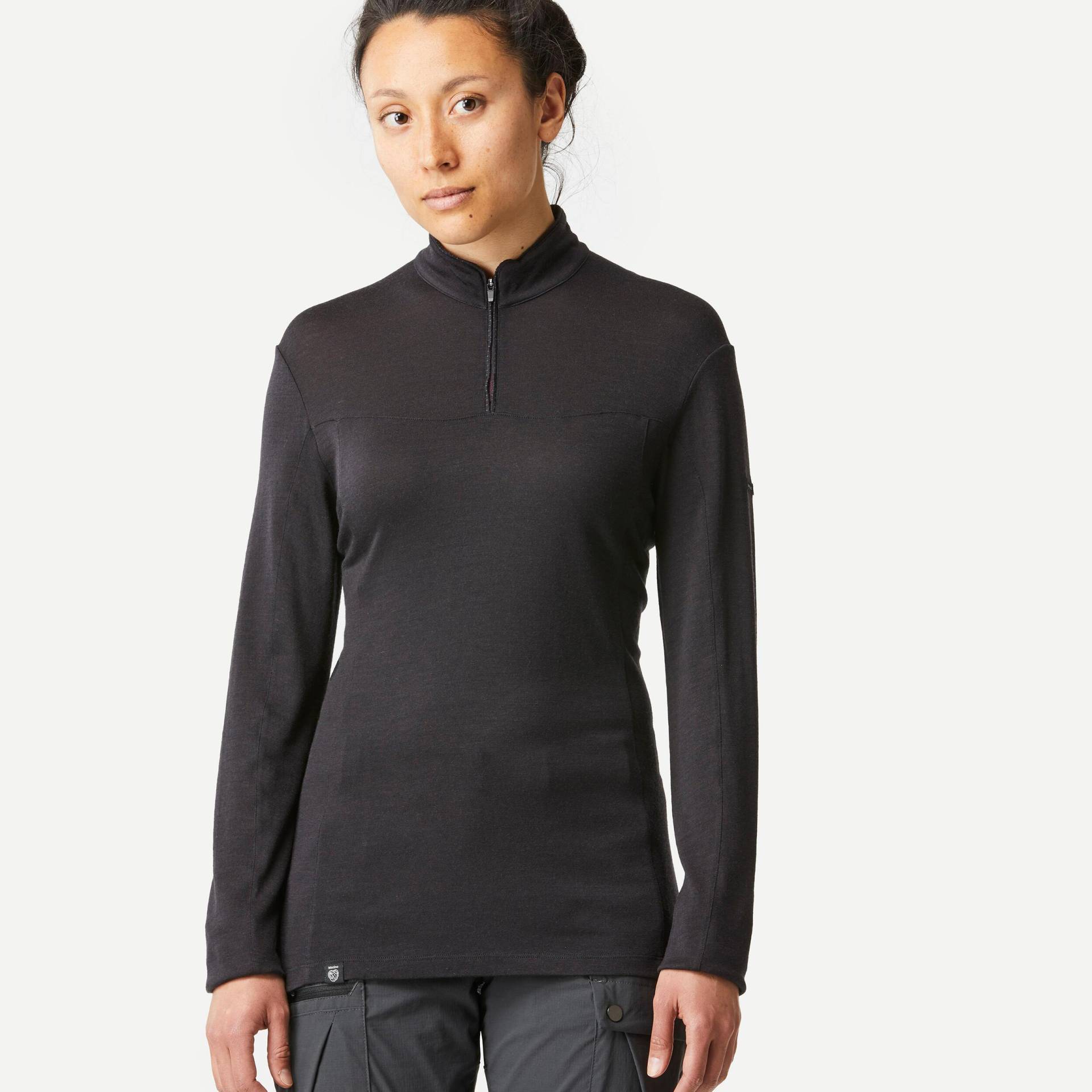 Langarmshirt - Trek 500 Merino Damen Schwarz Leicht M von FORCLAZ