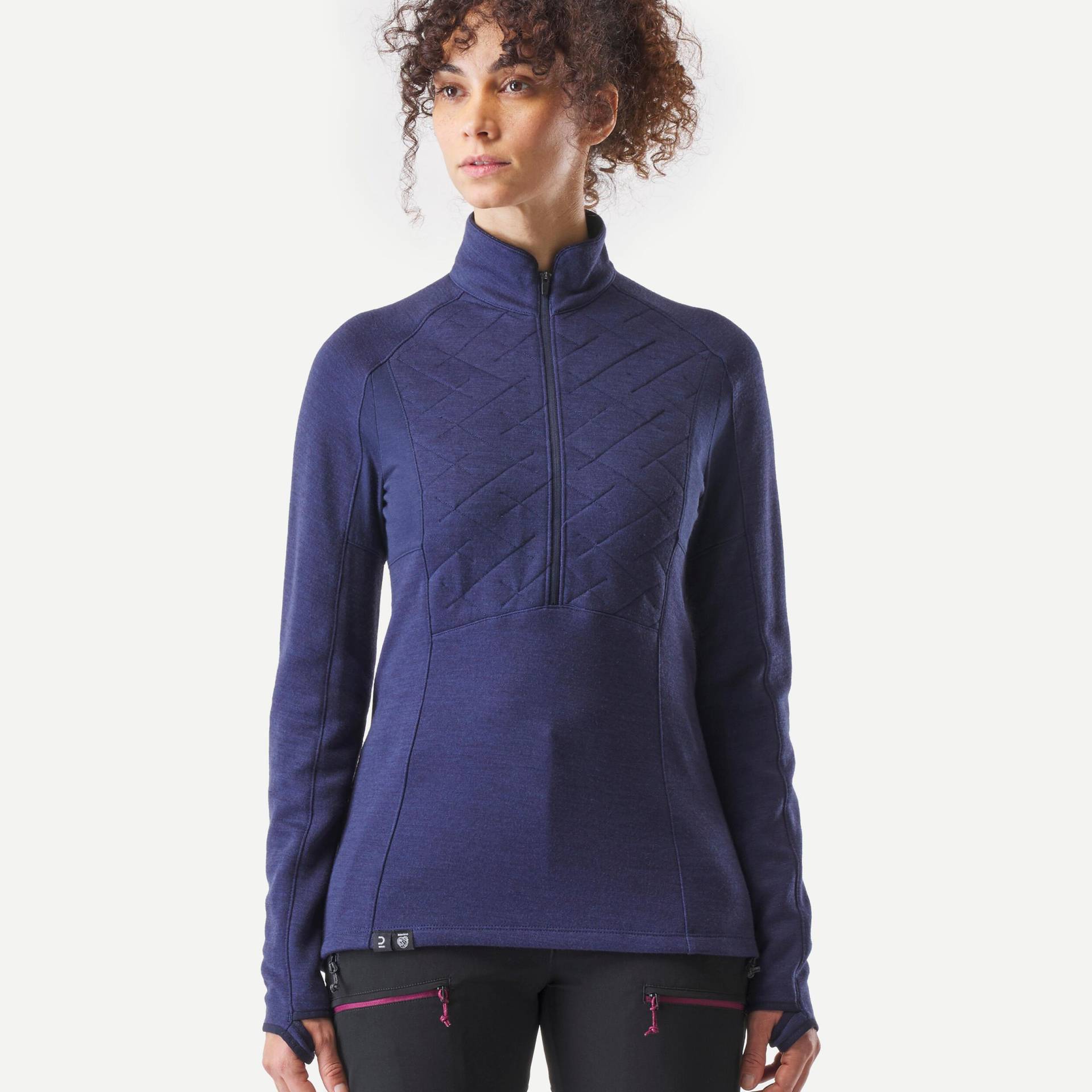 Langarmshirt - Trek 900 Merino Damen Blau Bedruckt XS von FORCLAZ