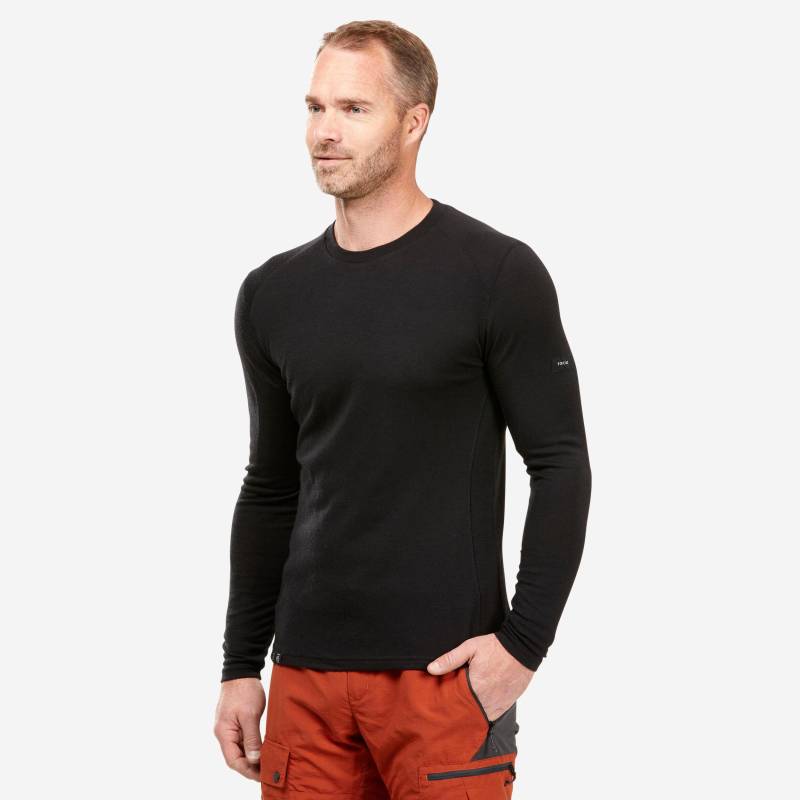 Langarmshirt - Trek 500 Merino Pure Herren Schwarz Leicht L von FORCLAZ