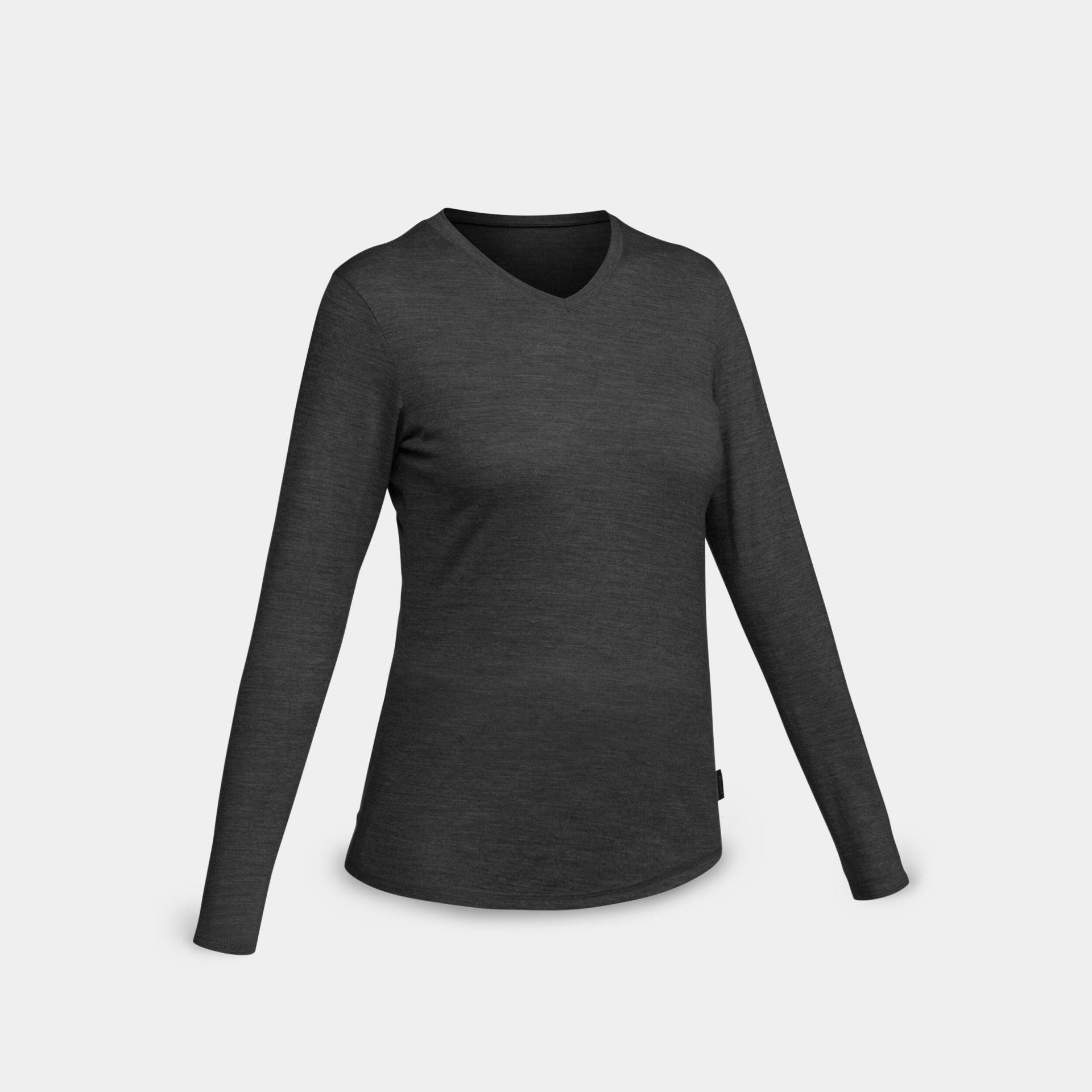 FORCLAZ - Langarmshirt TRAVEL 100 WOOL, für Damen, Charcoal Black, Größe XS von FORCLAZ