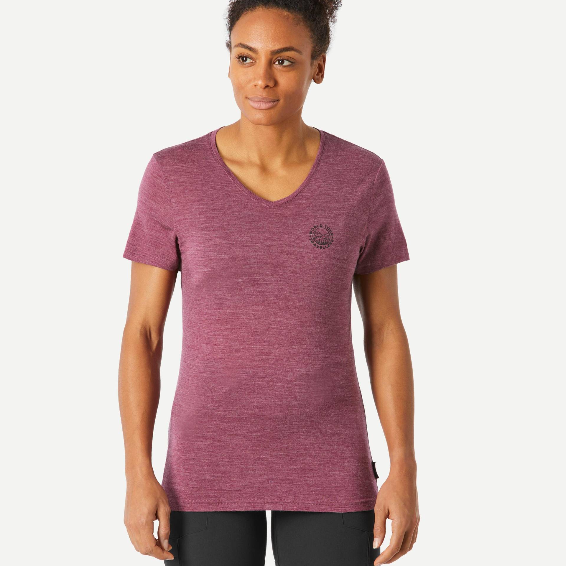 Kurzarmshirt - Travel 500 Damen Violett Bedruckt XS von FORCLAZ