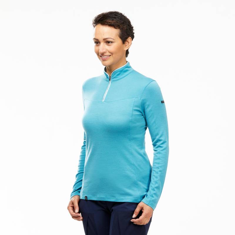 Langarmshirt - Trek 500 Merino Damen Blau Bedruckt XS von FORCLAZ