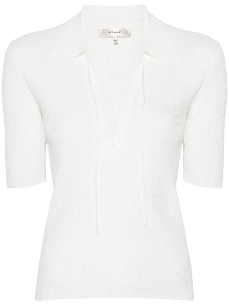 FRAME lace-up ribbed top - White von FRAME