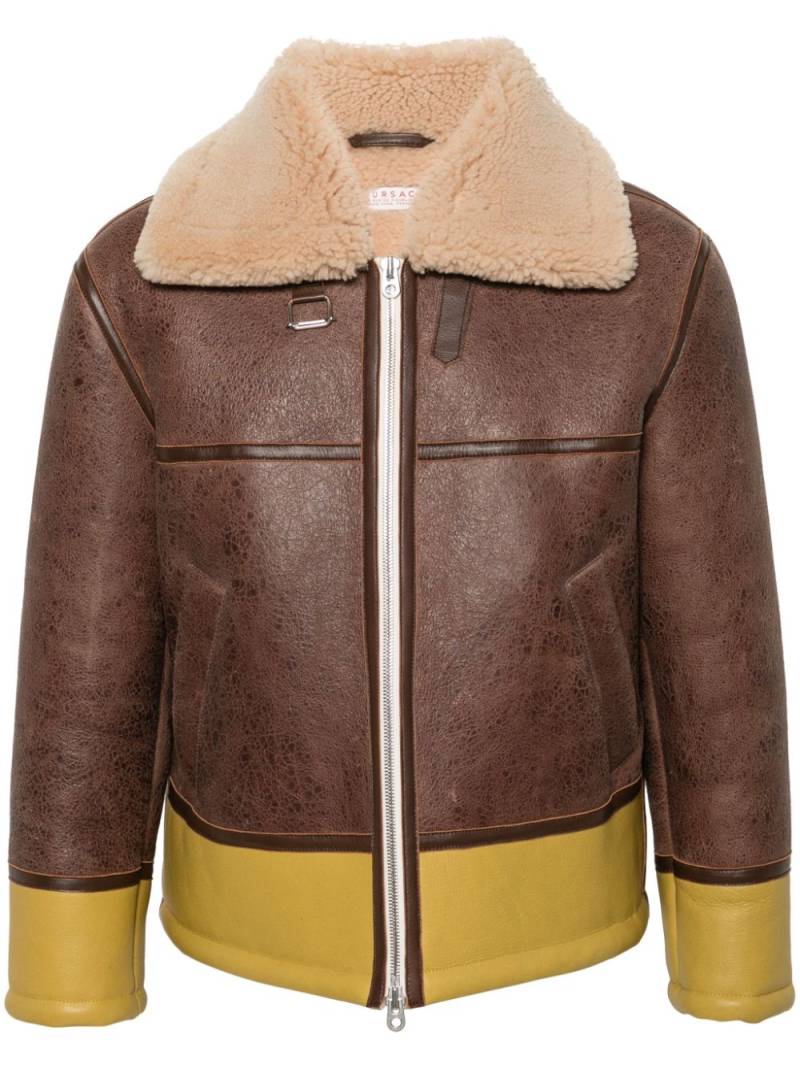 FURSAC colour-block leather biker jacket - Brown von FURSAC