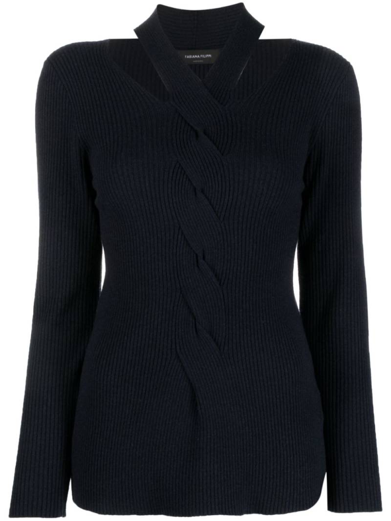 Fabiana Filippi cut-out cable-knit detail jumper - Blue von Fabiana Filippi