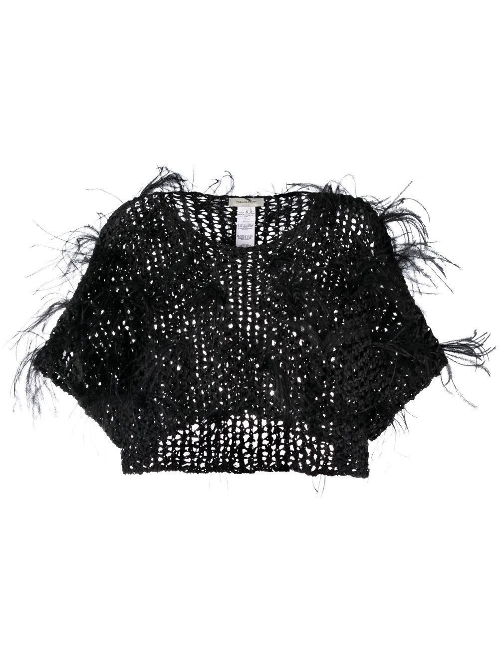 Fabiana Filippi feather-trimmed open-knit top - Black von Fabiana Filippi