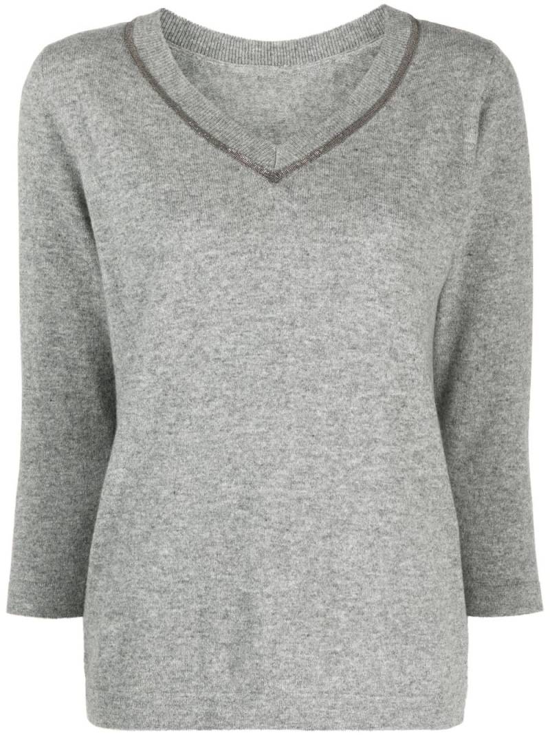 Fabiana Filippi metallic trim V-neck jumper - Grey von Fabiana Filippi