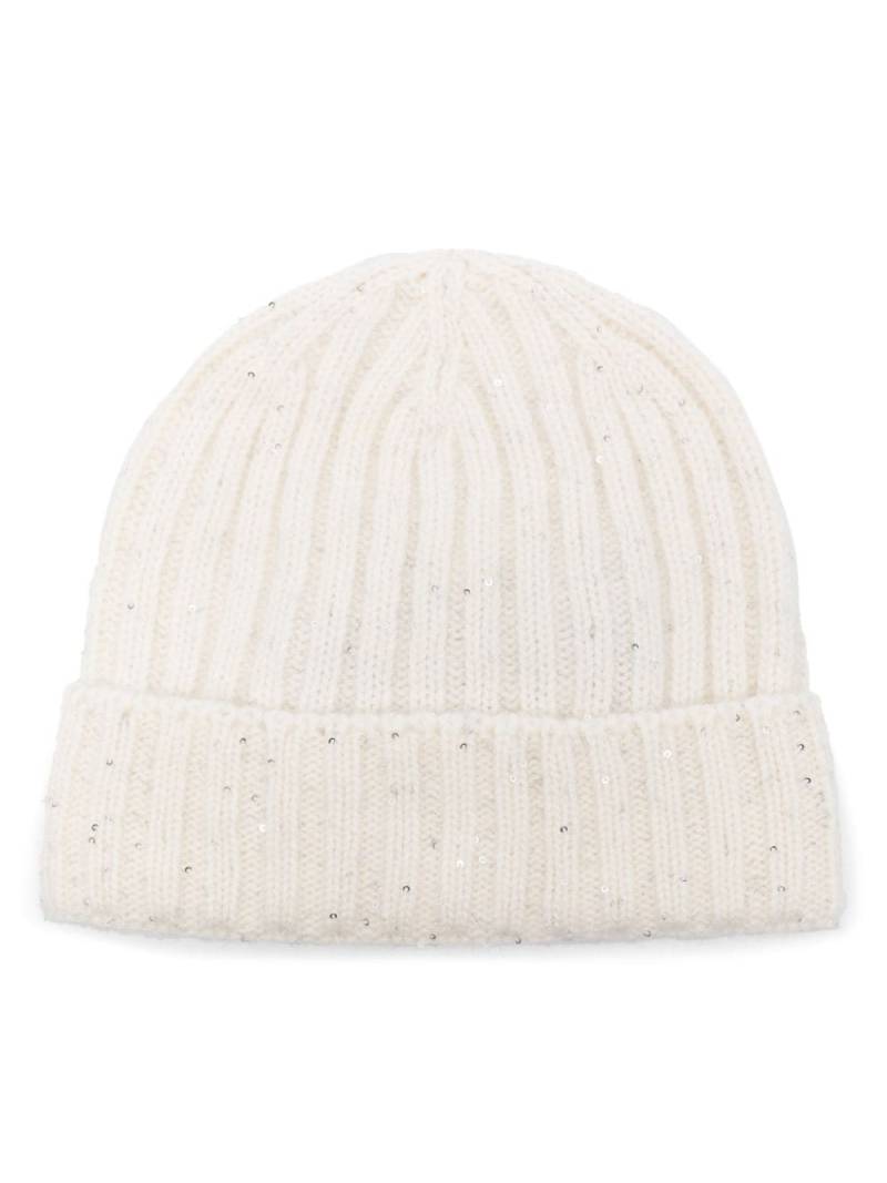 Fabiana Filippi sequin-embellished ribbed-knit beanie - White von Fabiana Filippi