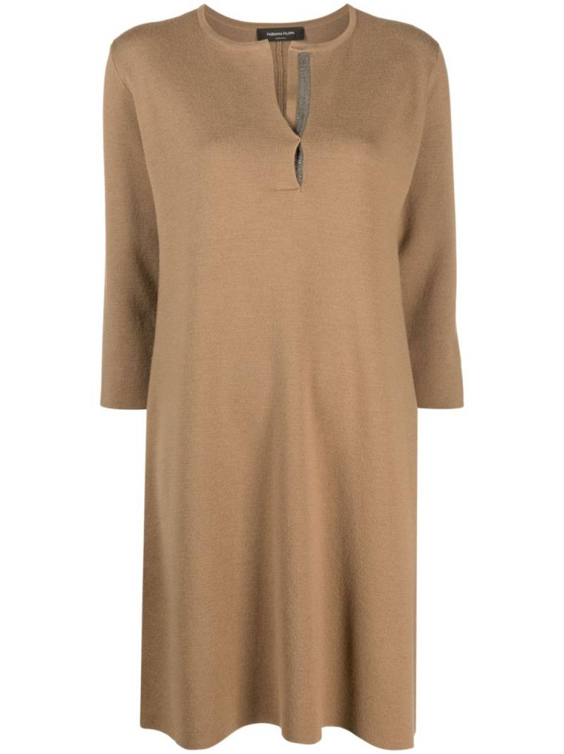 Fabiana Filippi split-neck wool minidress - Brown von Fabiana Filippi