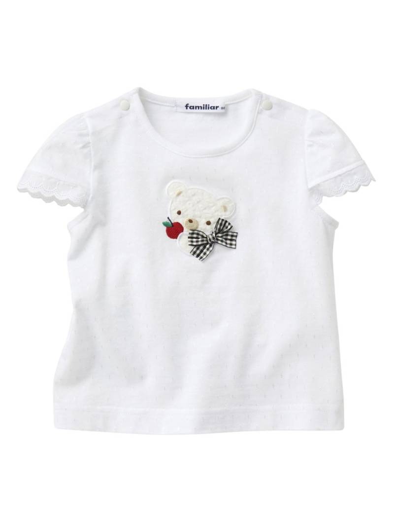 familiar bear-embroidered crew-neck T-shirt - White von familiar