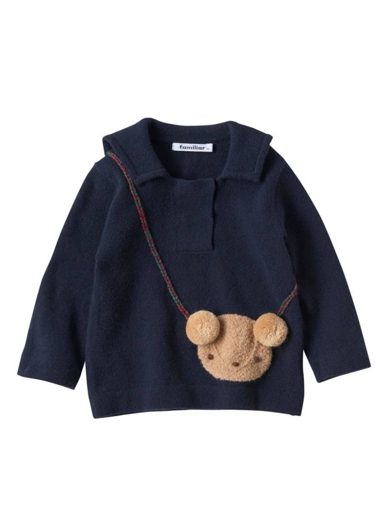 Familiar bear-motif wool top - Blue von Familiar