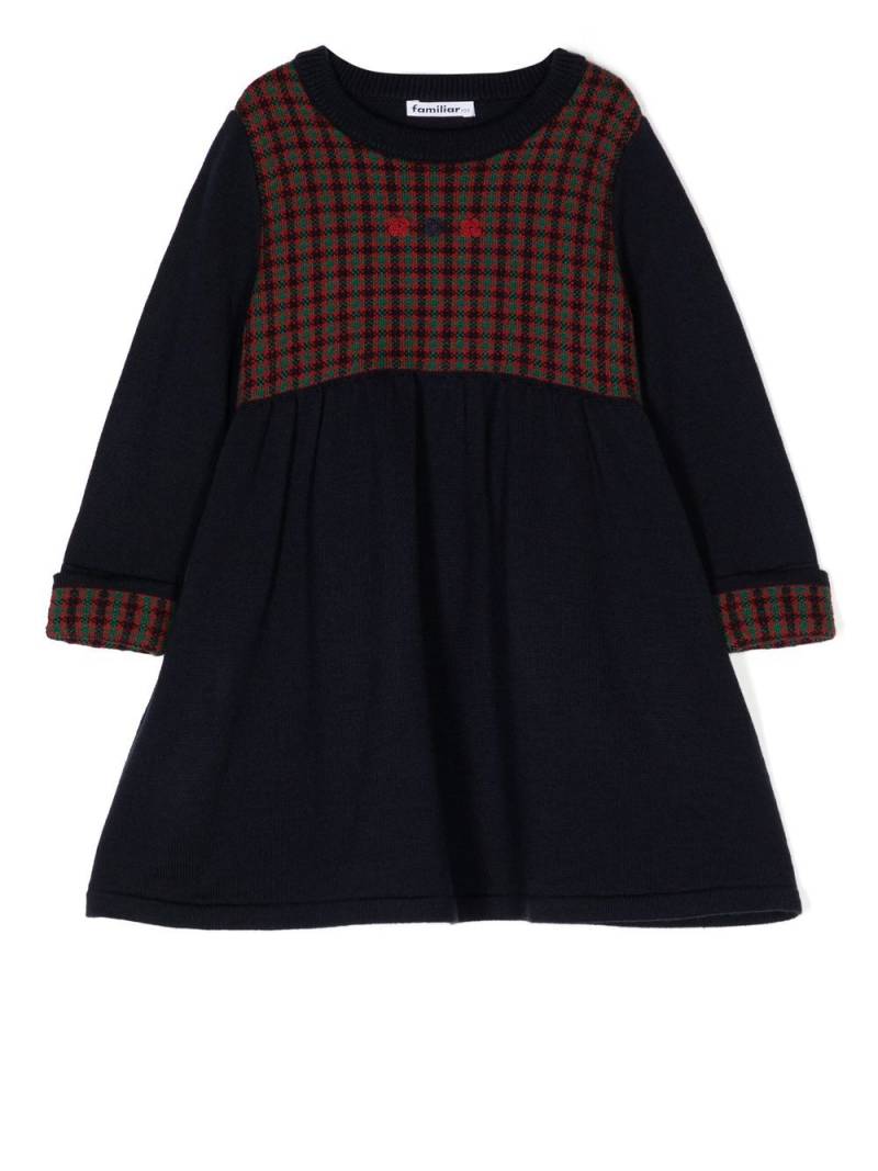 familiar check-pattern long-sleeved dress - Blue von familiar