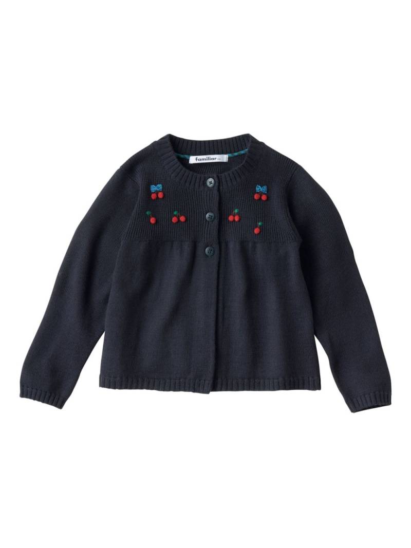 Familiar cherry motif fine knit cardigan - Blue von Familiar