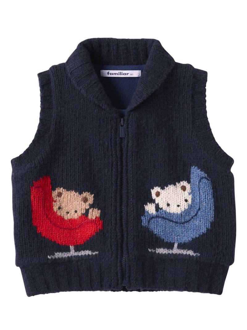 familiar embroidered-design wool gilet - Blue von familiar