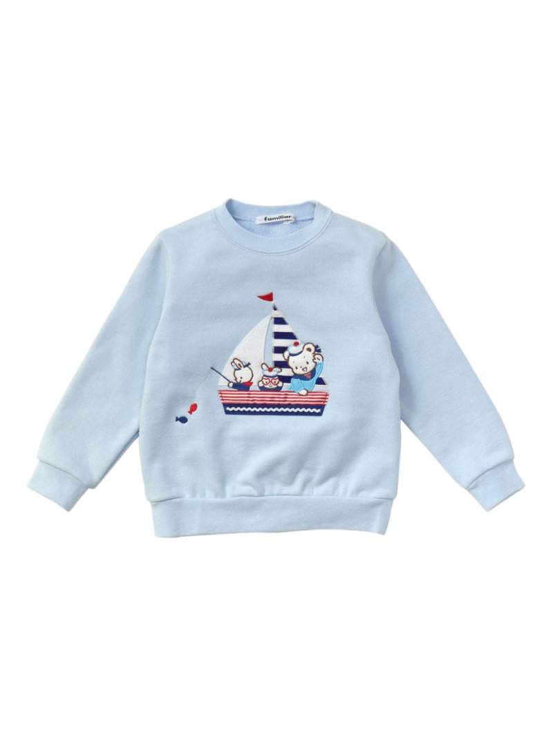 Familiar embroidered motif cotton sweater - Blue von Familiar