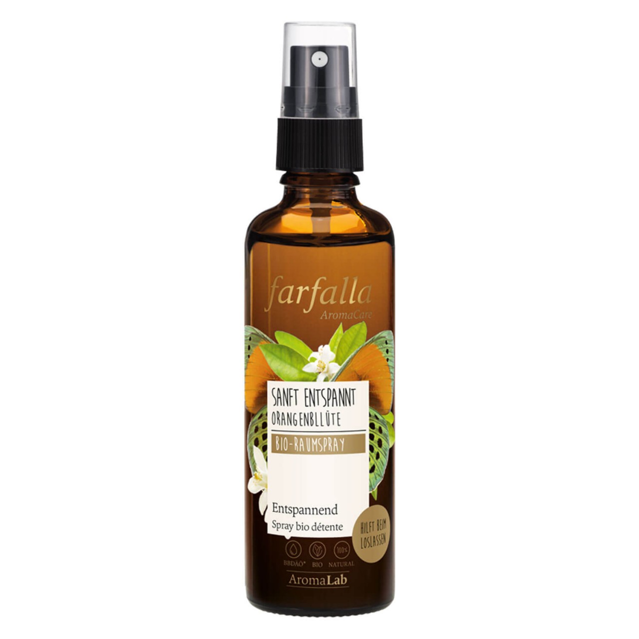 Farfalla Sanft entspannt - Orangenblüte Entspannender Bio-Raumspray Farfalla Sanft entspannt - Orangenblüte Entspannender Bio-Raumspray von Farfalla