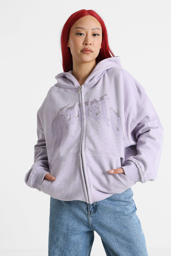 Favela Aves Rhinestone Oversize Kapuzensweatjacke | Pastel Lilac | Damen  | XS von Favela