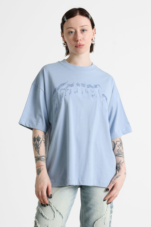 Favela Aves Rhinestone Oversize T-Shirt | Vintage Blue | Damen  | M von Favela