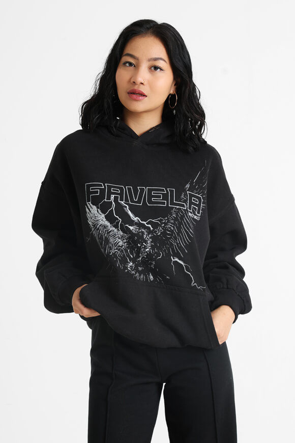 Favela Eagle Oversize Kapuzensweatshirt | Black | Damen  | M von Favela