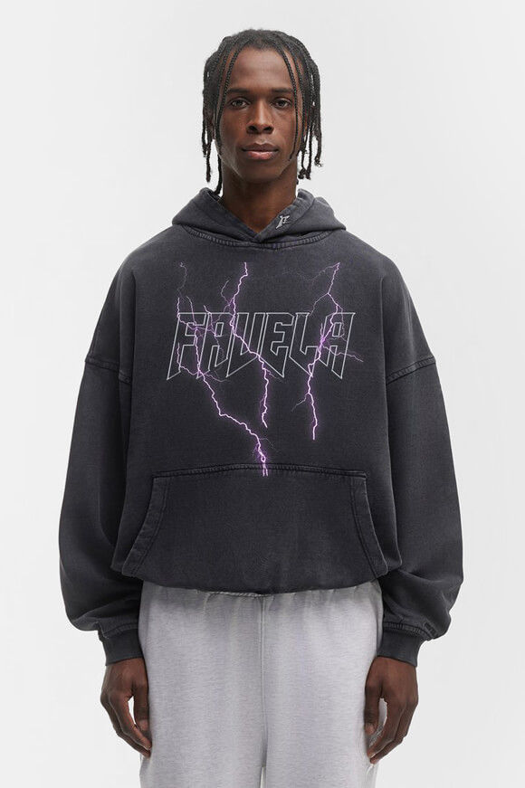 Favela Lightning Outline Oversize Kapuzensweatshirt | Black Washed | Herren  | L von Favela