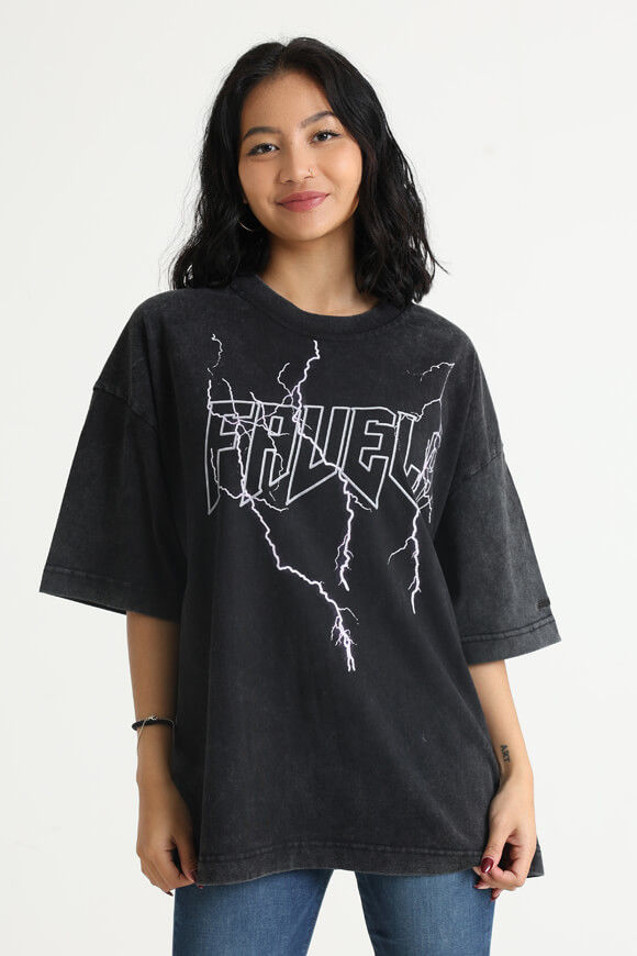 Favela Lightning Outline Oversize T-Shirt | Black Washed | Damen  | M von Favela