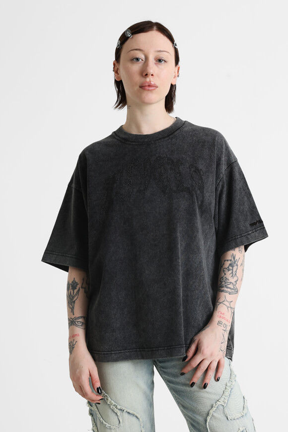 Favela Ribcage Rhinestone Oversize T-Shirt | Black Washed | Damen  | XS von Favela