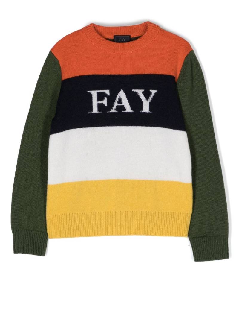 Fay Kids embroidered-logo colour-block jumper - Neutrals von Fay Kids