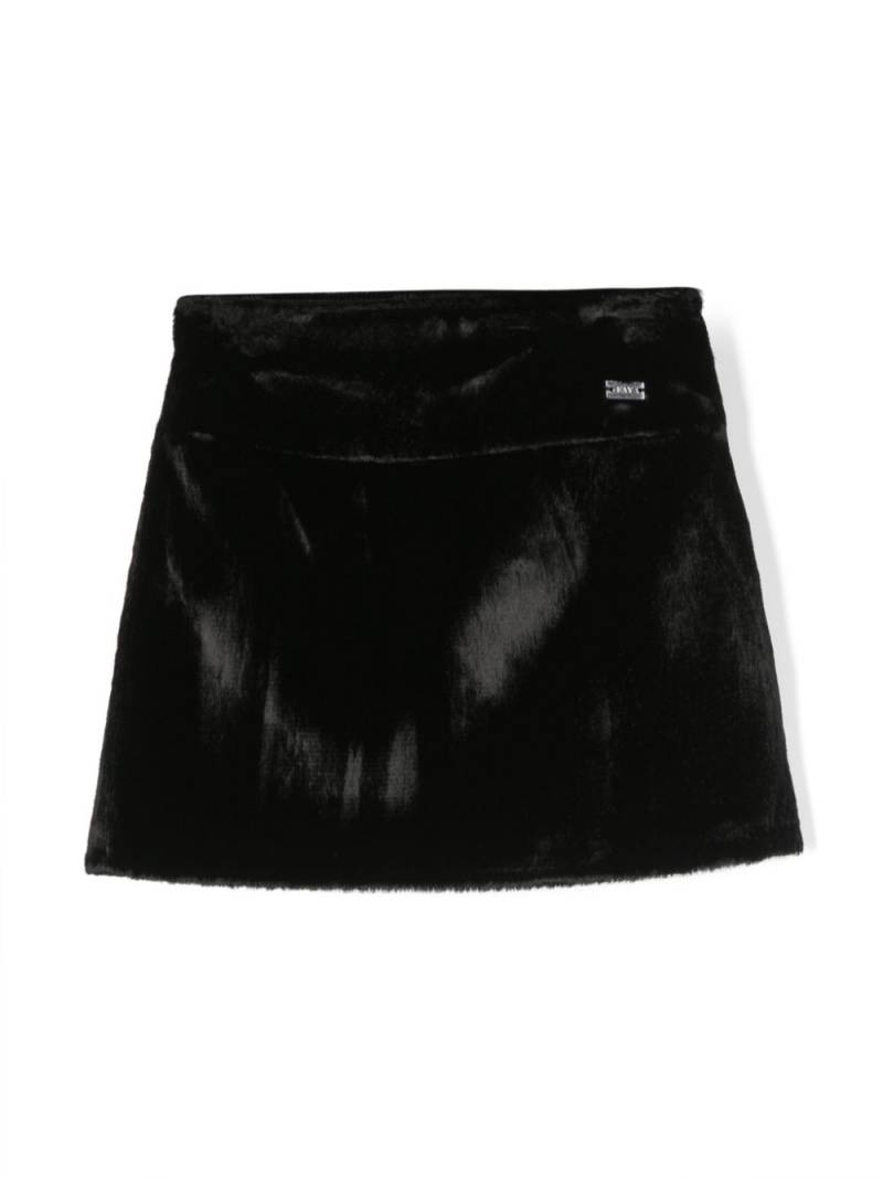 Fay Kids logo-plaque faux fur skirt - Black von Fay Kids