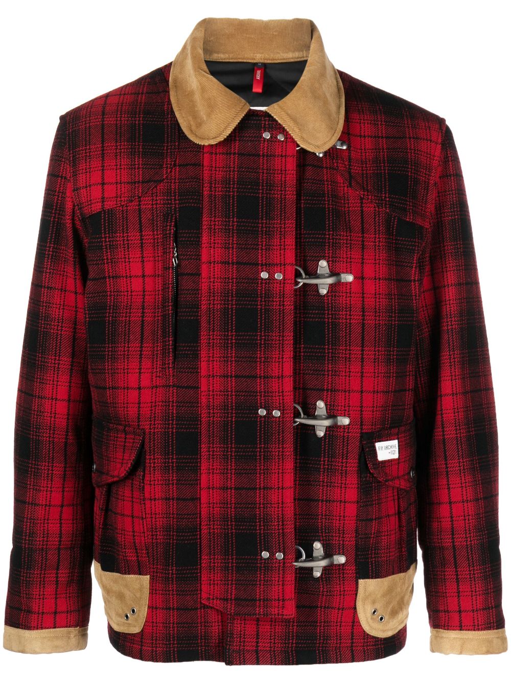 Fay leather-detailing checked jacket - Red von Fay