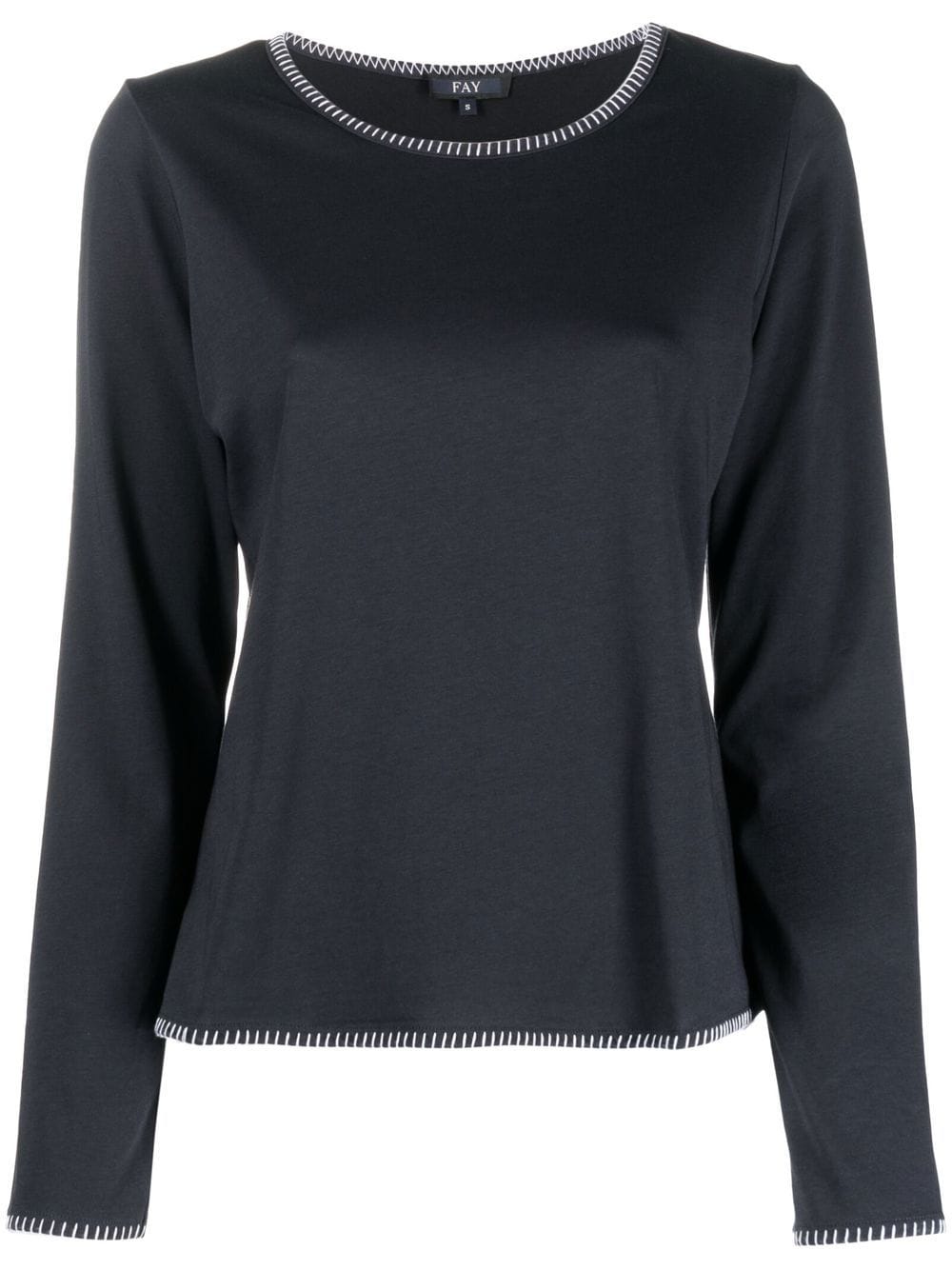 Fay stitched-edge long-sleeved T-shirt - Blue von Fay