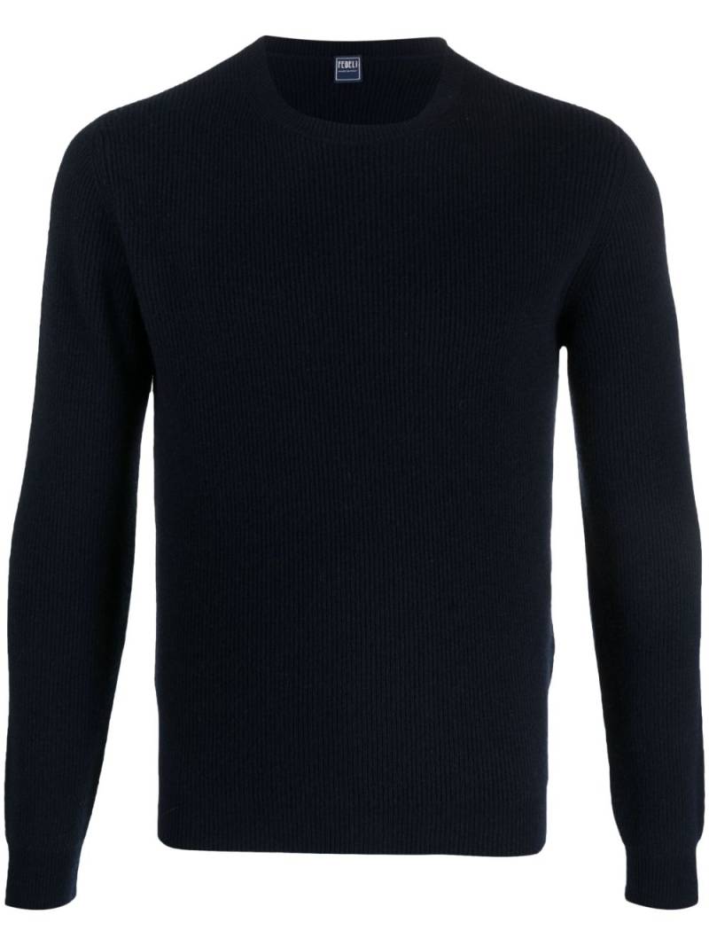 Fedeli crew-neck ribbed cashmere jumper - Blue von Fedeli