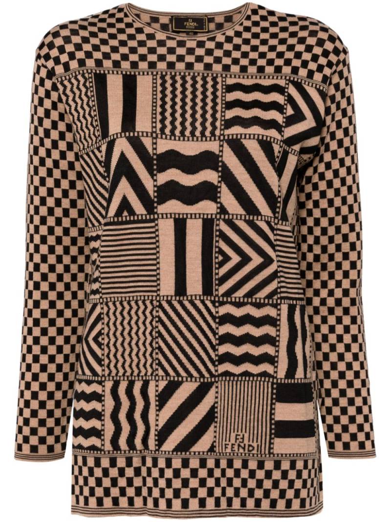 Fendi Pre-Owned 1990-2000 geometric-intarsia jumper - Brown von Fendi Pre-Owned