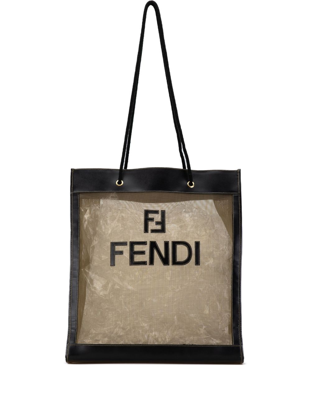 Fendi Pre-Owned 2000-2010 Leather-Trimmed Mesh Logo tote bag - Brown von Fendi Pre-Owned