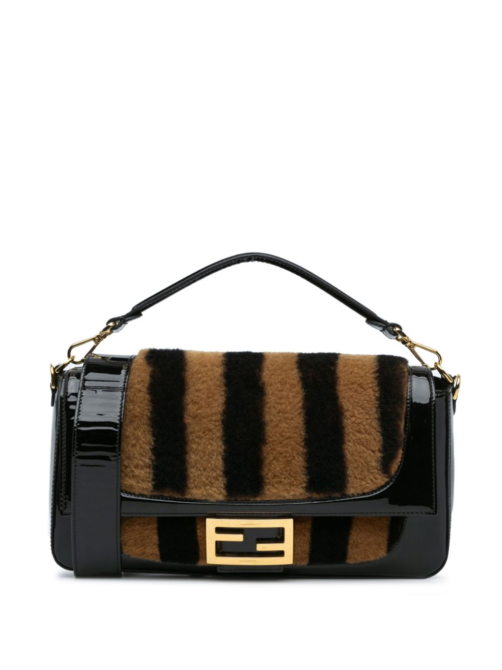 Fendi Pre-Owned 2010-2024 Shearling Pequin Bagbaguette satchel - Black von Fendi Pre-Owned