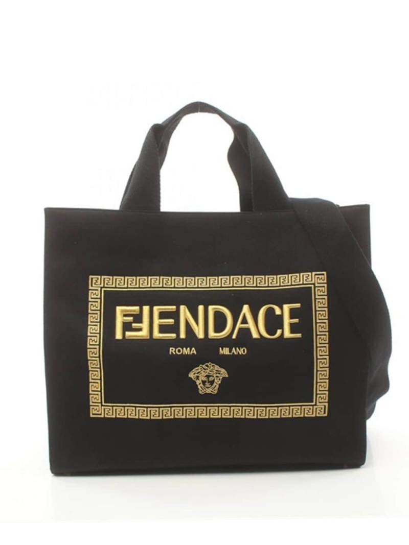 Fendi Pre-Owned 2022 Versace Large Fendace Logo Canvas Shopping Tote satchel - Black von Fendi Pre-Owned