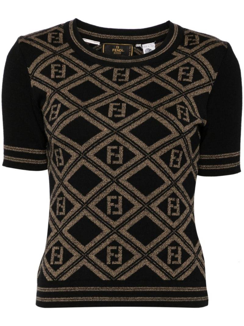 Fendi Pre-Owned Zucca-jacquard wool knitted top - Black von Fendi Pre-Owned