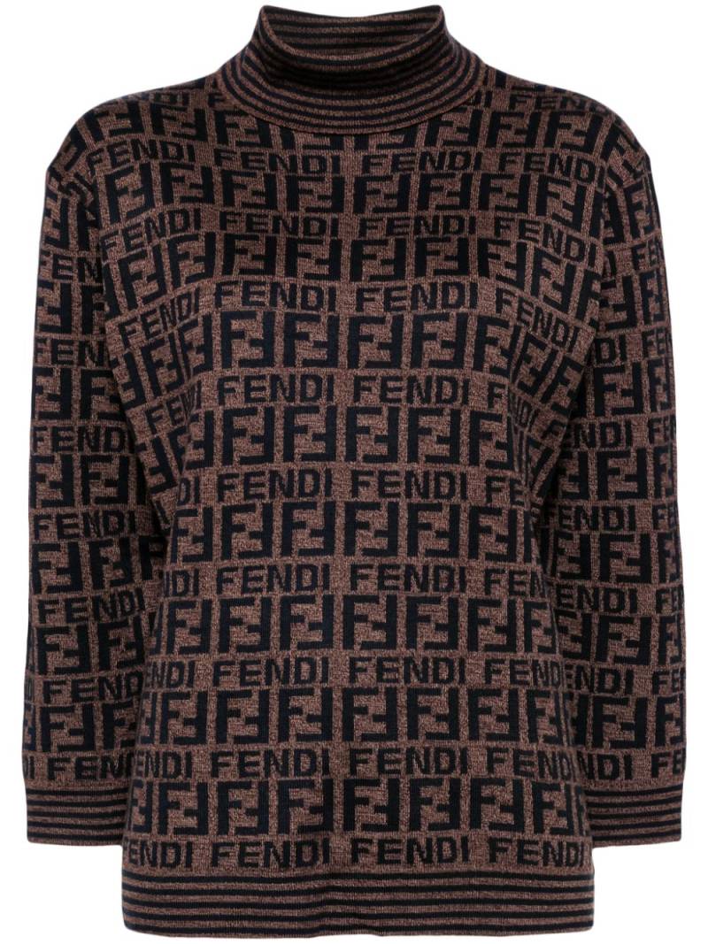 Fendi Pre-Owned Zucca-pattern mock-neck jumper - Brown von Fendi Pre-Owned