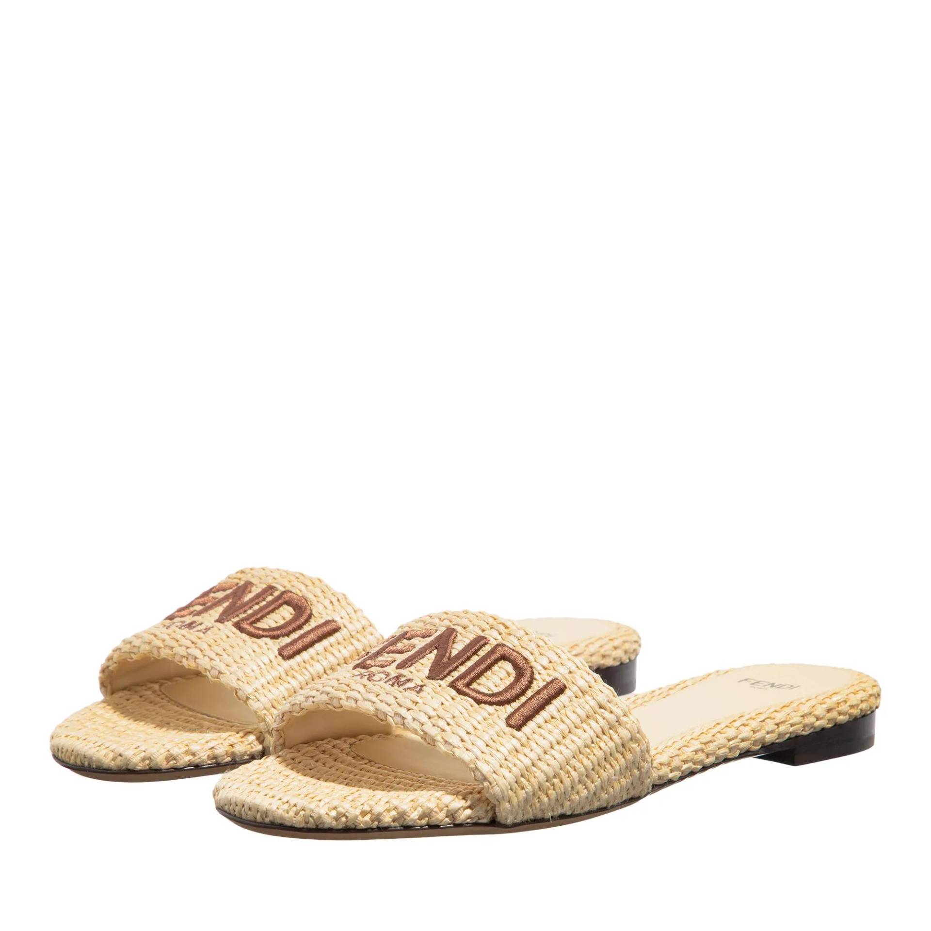 Fendi Slipper & Pantoletten - Raffia Signature Slipper - Gr. 41 (EU) - in Beige - für Damen von Fendi