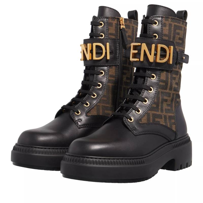 Fendi Stiefel & Boots - Biker Boots With Logo Lettering Detail In Leather - Gr. 41,5 (EU) - in Schwarz - für Damen von Fendi