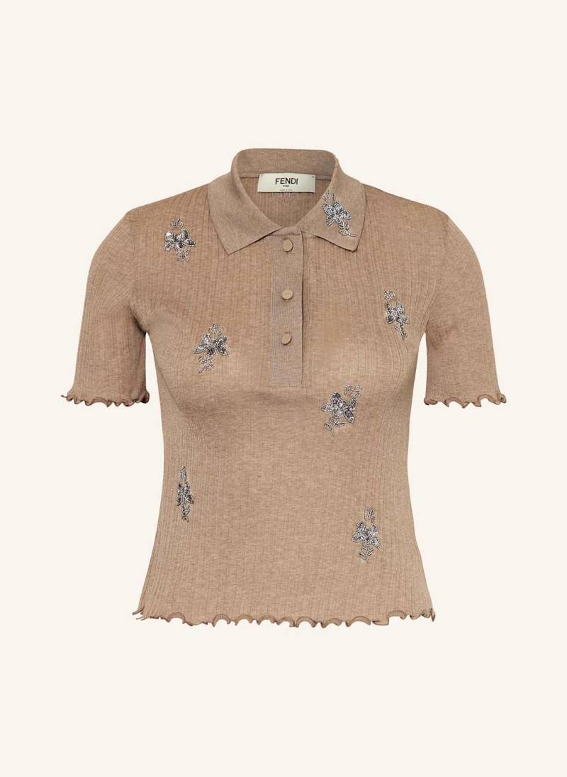 Fendi Strick-Poloshirt Mit Schmucksteinen braun von Fendi