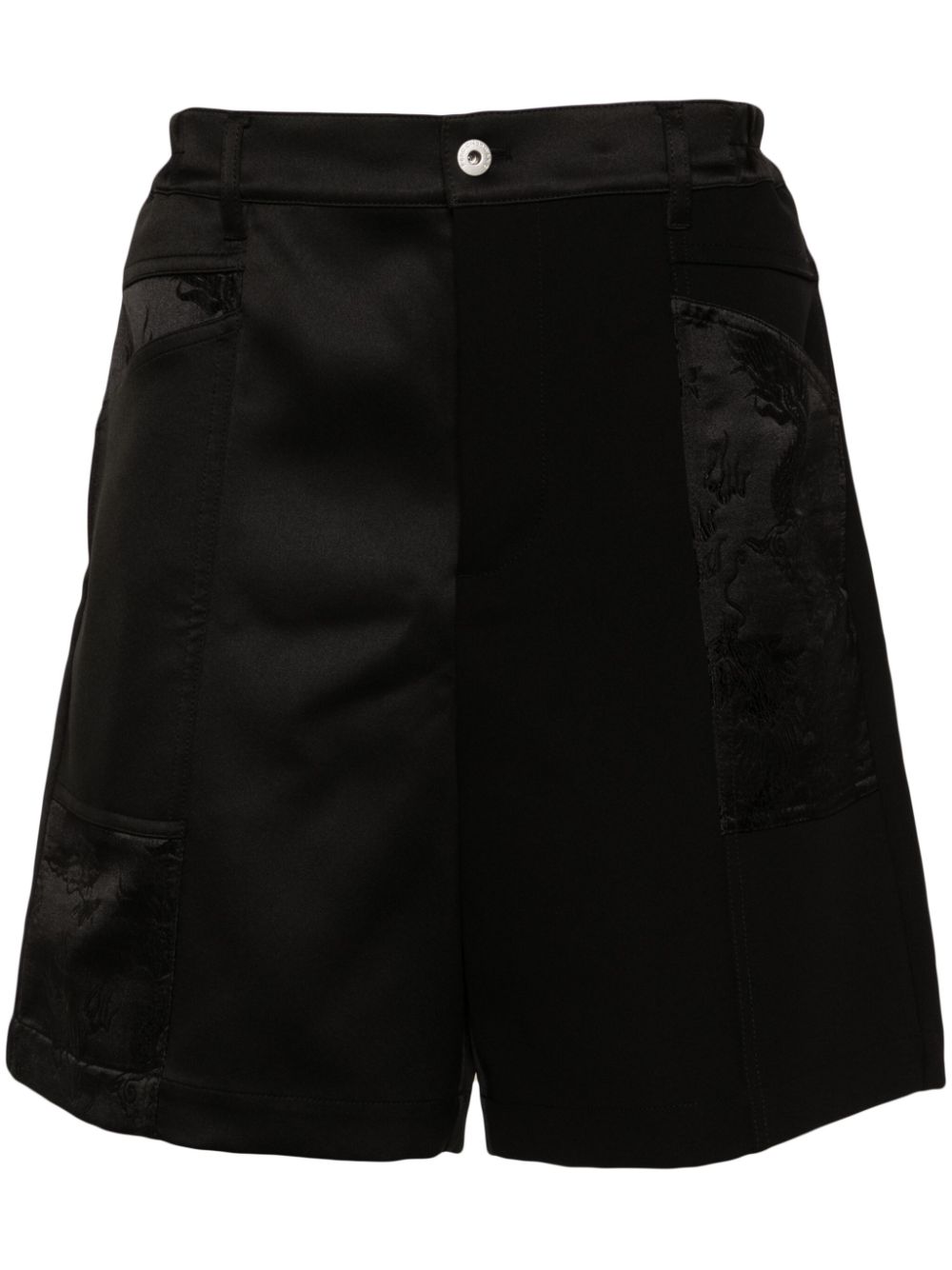 Feng Chen Wang dragon-jacquard patchwork shorts - Black von Feng Chen Wang