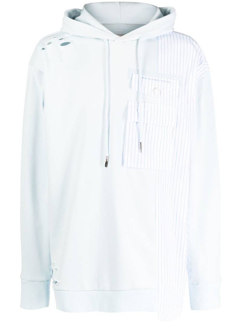 Feng Chen Wang striped-patchwork drawstring hoodie - Blue von Feng Chen Wang