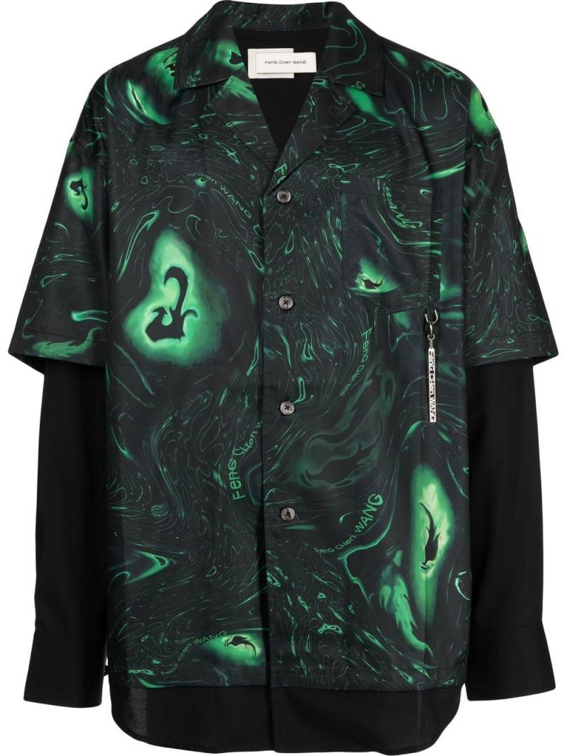 Feng Chen Wang swirl-print layered shirt - Green von Feng Chen Wang