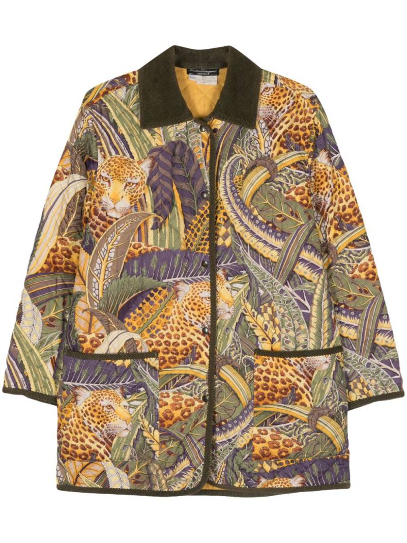 Ferragamo Pre-Owned 1980s jungle-print quilted coat - Yellow von Ferragamo Pre-Owned