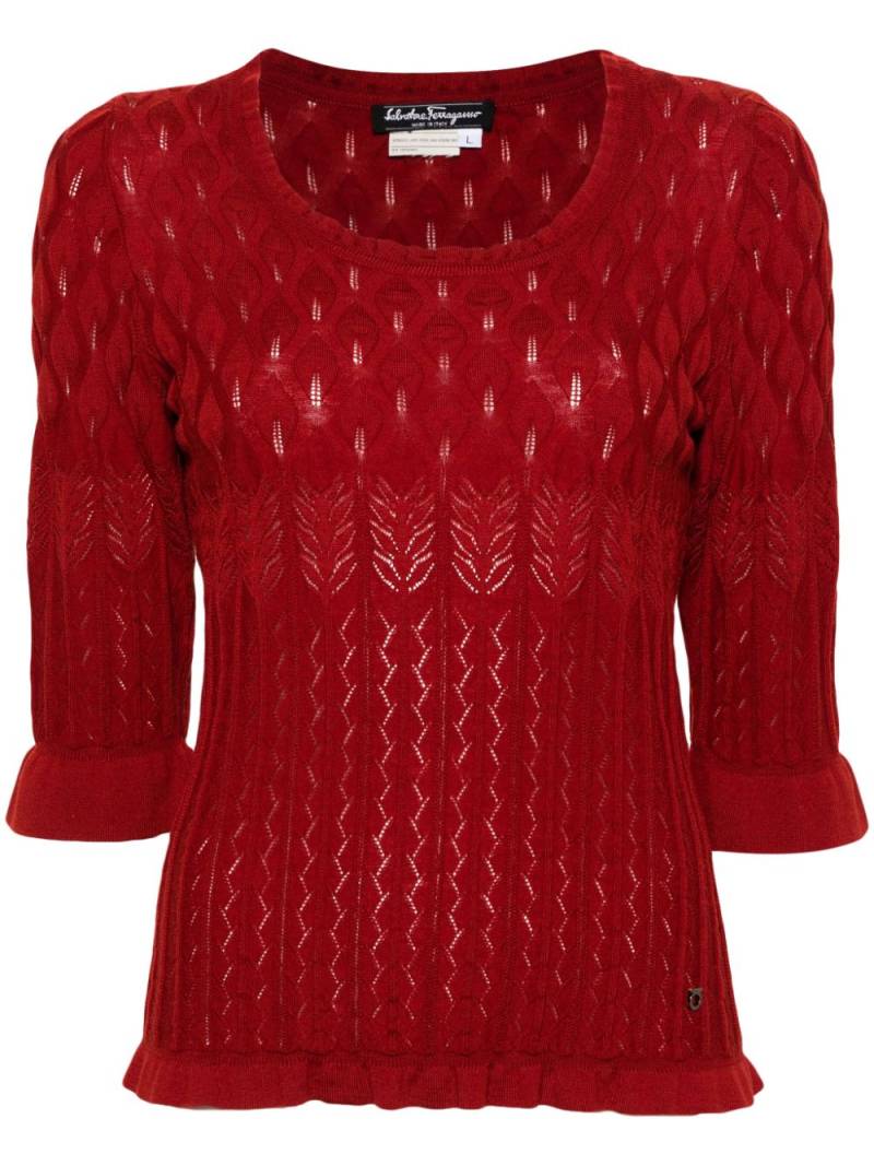 Ferragamo Pre-Owned 2000s pointelle-knit wool top - Red von Ferragamo Pre-Owned